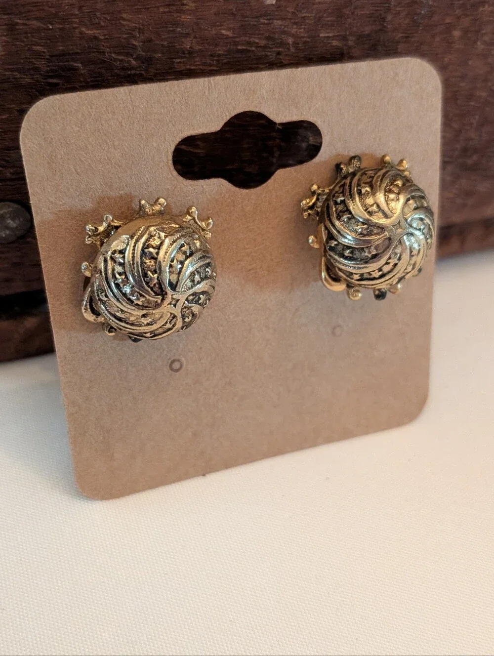 Gold Swirl Dome Screw Back Earrings - Women Jewelry